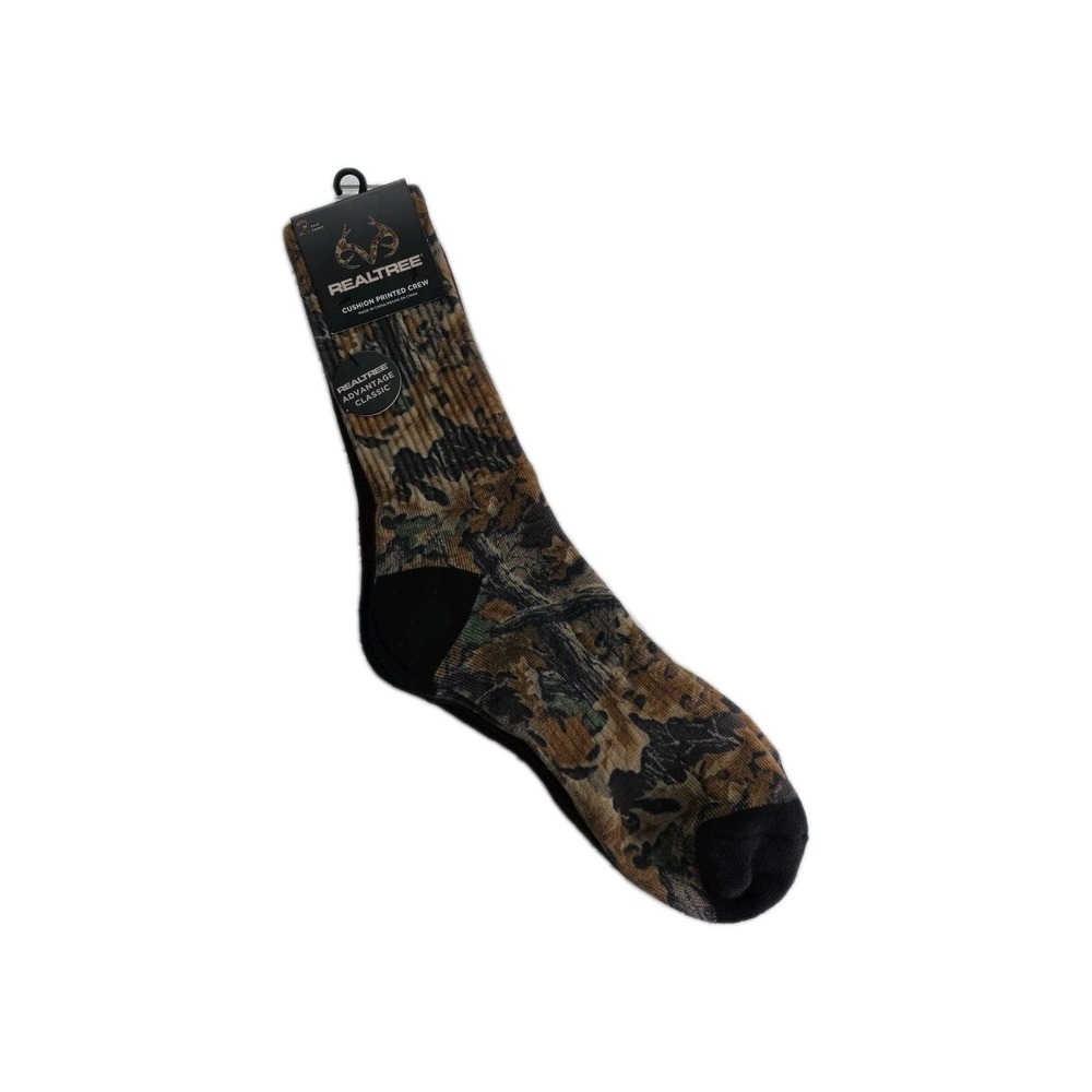 2 Pairs Realtree Cushion Printed Crew Socks Size‎ 6-12 Brown/Camo NEW
